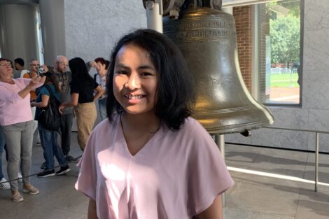 Narindra Andrisoamampianina '23 at the Liberty Bell on a trip to Philadelphia