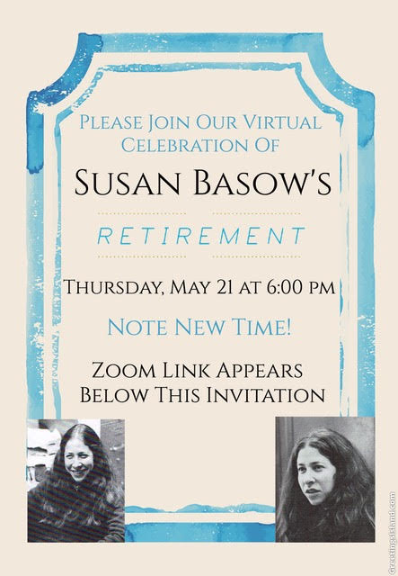 Invitation to virtual celebration of Susan Basow's retirement