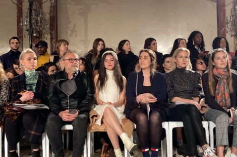 Danielle Kraidin sits in the front row during a fashion show in Paris