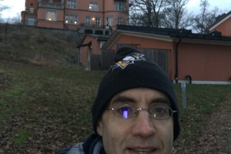 Prof. Justin Corvino outside Institut Mittag-Leffler outside Stockholm, Sweden