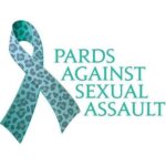 A green ribbon with the words Pards Against Sexual Assault