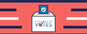A ballot box with Lafayette Votes on it