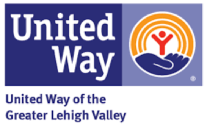 Logo for United Way of the Greater Lehigh Valley, with the iconic illustration of a person holding up their arms and half circles above