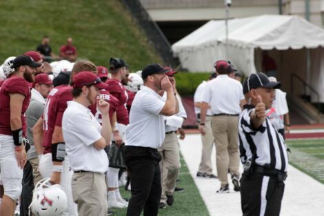 Brad Potts stands on the sidelines during a Lafayette College football game