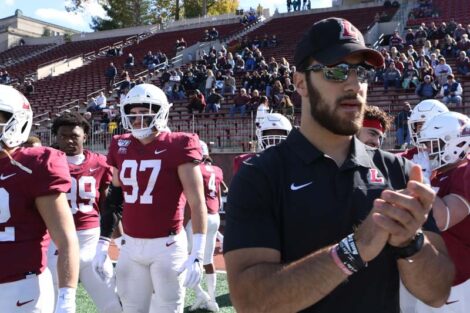 Matt Mowad stands on the sidelines during a Lafayette College football game.