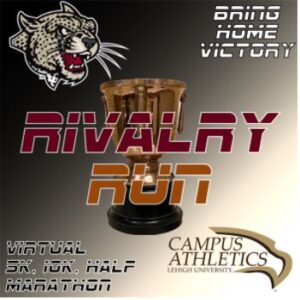 A leopard and a trophy on a poster to advertise the rivalry run