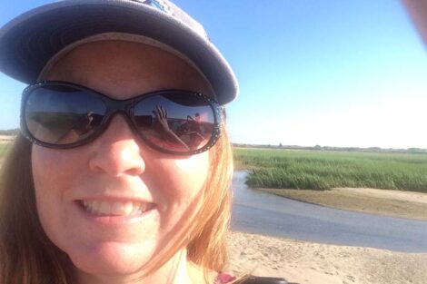 Sue Newquist in a selfie at the beach