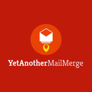 The logo of Yet Another Mail Merge, with a white envelope in the middle of a red background