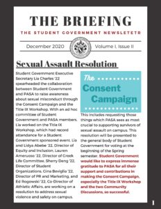 The front of the Student Government newsletter, The Briefing