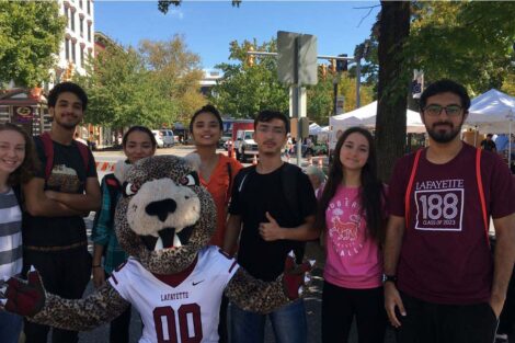 Yazdan Basir and friends witht the Lafayette Leopard.