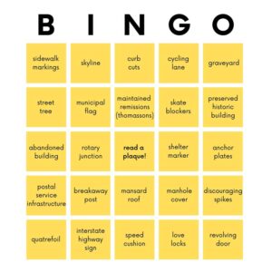 A bingo card with words in each square