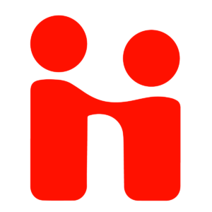 An illustration of two red people connected to each other with their hands or arms
