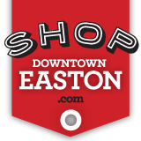A red background with the words Shop Downtown Easton .com