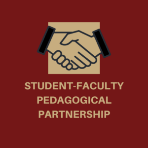 An illustration of two hands shaking above the words Student-Faculty Pedagogical Partnership