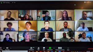 A Dyer Center Zoom call with 15 people on individual screens