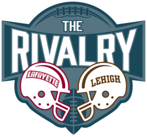 The Lafayette-Lehigh Rivalry logo, with an illustration of a Lafayette football helmet facing a Lehigh football helmet