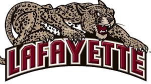 THe Lafayette Leopards logo, an illustration of a leopard sitting on top the word Lafayette in maroon