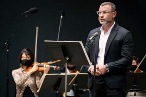 Liev Schreiber narrates at an Orpheus concert.