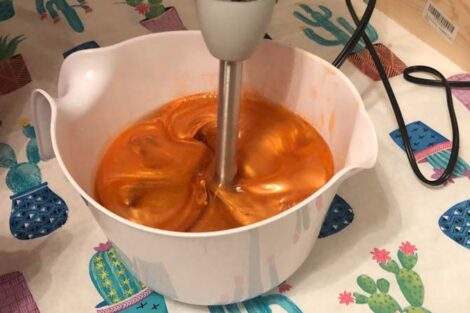 Mixing homemade orange soap
