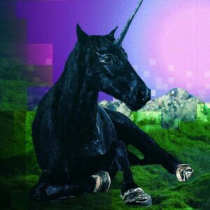 A video game image of a black unicorn