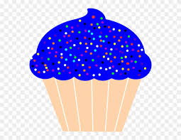 An illustration of a cupcake with blue icing and sprinkles