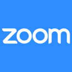 The word Zoom in white on a blue background