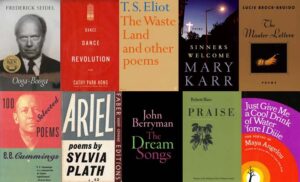 Covers of poetry books by e.e. cummings, Sylvia Plath, and more