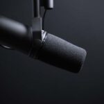 A black studio microphone