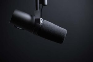 A black studio microphone