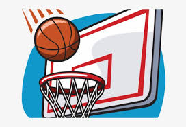 An illustration of a basketball going into a basketball hoop