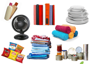 A bunch of different items that students might donate as part of moving out of college