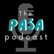 An illustration of a microphone with the words The PASA podcast