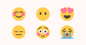 Six emoji representing a range of positive and negative feelings