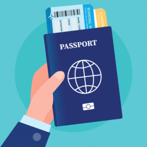 An illustration of a hand holding a passport