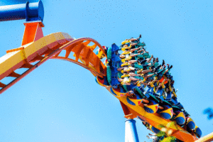 People ride on a Dorney Park rollercoaster.