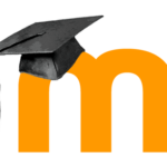 The Moodle logo, an orange, lowercase letter m with a graduation cap on top of it