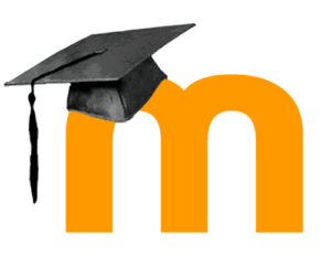 The Moodle logo, an orange, lowercase letter m with a graduation cap on top of it