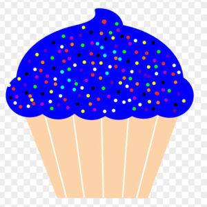 Illustration of a cupcake with blue frosting and sprinkles
