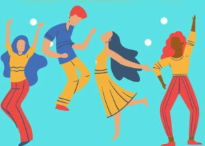 An illustration of four people dancing