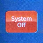 An illustration of a red button with white words saying System Off