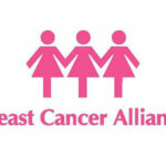 Logo of Breast Cancer Alliance, with an illustration in pink of three women holding hands