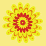 An illustration of a flower-like design with red and yellow