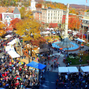 People gathered in center square for Bacon Fest