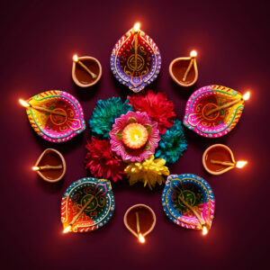 Multi-colored diya lamps for Diwali