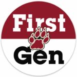 The Lafayette first-gen logo with a leopard paw print and the words first gen