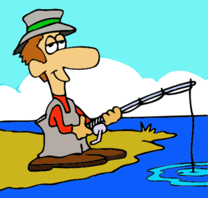 Comic illustration of a person fishing with a pole