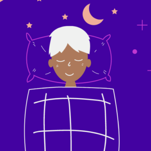 Illustration of someone in bed with the moon and stars above