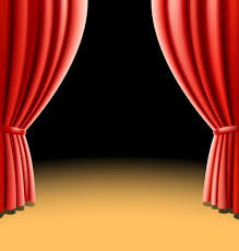 Illustration of a stage with red curtains