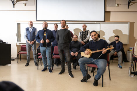 Ensemble Basiani visited with Music 103 class before Williams Center performance