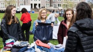 Students peruse a recent pop-up thrift store.
